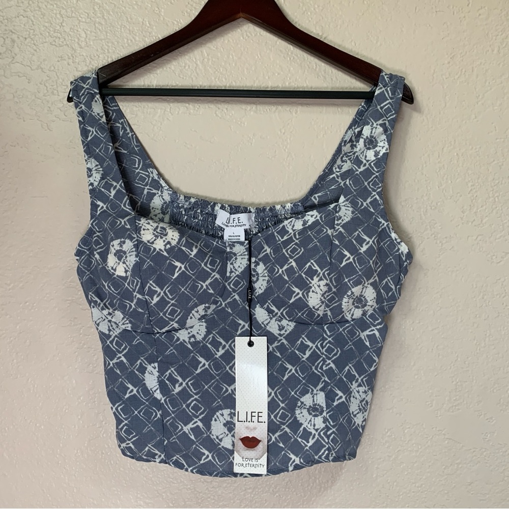 LIFE Life Is For Eternity Crop Top Womens Large Blue Tank Top Young Contemporary